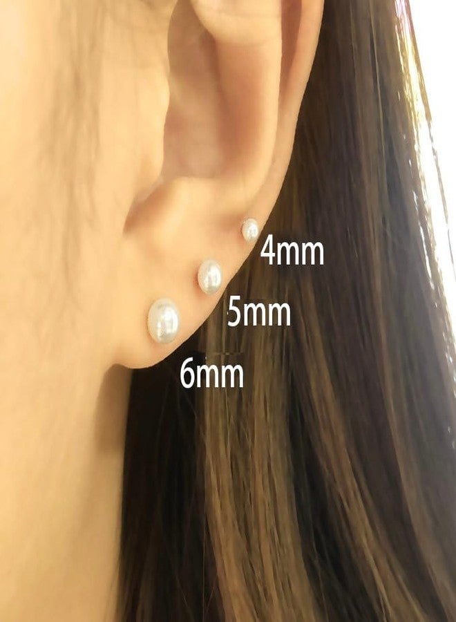 Renkovte Dainty Flat Screw Back Pearl Stud Earring Set for Multiple Piercing|3Pairs Pearl Earrings for Helix Tragus Cartilage Piercing for Women Girls|Secure Twist Back Sleep Earrings(4mm+5mm+6mm Pearl, Gold) - Image 5